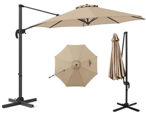 COSTWAY Ombrellone da Esterno 294 cm, Ombrellone con Rotazione a 360°, 5 Angoli di Inclinazione Regolabili, Base a Forma di Croce, 8 Stecche, Ombrellone per Giardino, Piscina, Cortile (Beige)