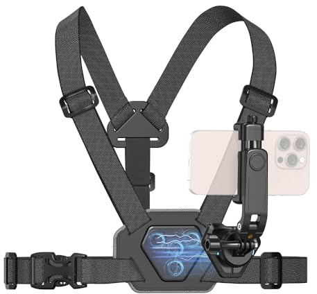 Upgraded Magnetic Phone Chest Strap Harness Mount, Magnetic Quickly Release Adjustable Cell Phone Chest Harness Holder, VLOG/POV Balance Stability and Comfort for iPhone 16/15/14/13/12 and More Phones