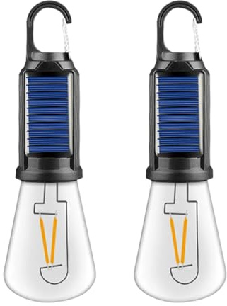 2 Pack Solar and LED Rechargeable Camping Lights for Tents with 3 Modes | Waterproof Solar Camping Lamps Hanging Tent Light Bulbs for outdoor Hiking, Fishing, Backpacking and Emergency Light
