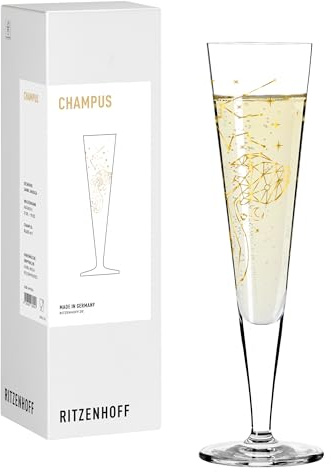 RITZENHOFF 8191001 Champagnerglas 200 ml - Serie Astro - Motiv Sternzeichen Wassermann mit Echt-Gold, Made in Germany