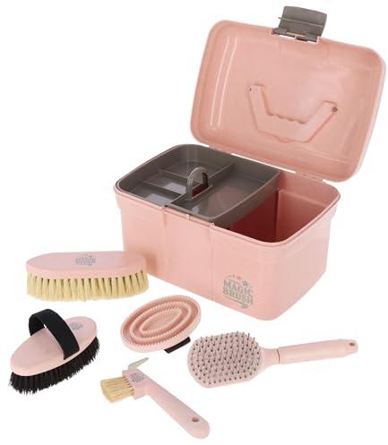 MagicBrush gefüllte Putzbox Waterlily | Pastellrosa, 30 × 20 × 20 cm, recyceltes PP, mit sechs hochwertigen Pflegeutensilien für kleine Kinderhände