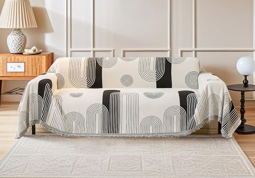 Capslpad Sofa Überzug Weich Couch Überwurf Modernes Geometrie Schwarz Couch Überzug Hund & Katze Sofa Cover Chenille Sofabezug Vielseitige Sofa Überwurfdecke 2/3/4 Sitzer 180x340cm