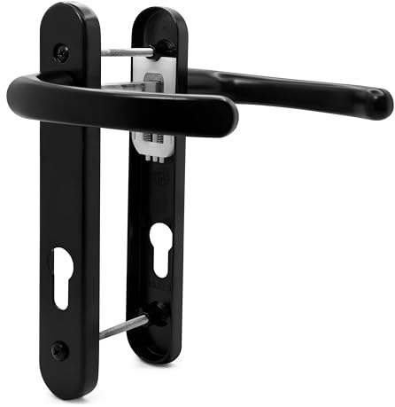 TSS UPVC Door Handle Set, 92mm PZ (Centres), Lever/Lever, Screw to Screw 160mm with Backplate 215mm x 34mm - Replacement PVC Door Handle (Black)