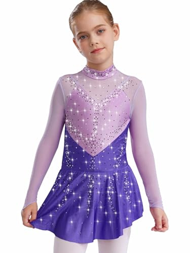 Oyolan Rollkunstlauf Kleid Kinder Kinder Eiskunstlaufkleid Kürkleid Rollkunstlauf Bühne Disco Tanz Eiskunstlauf Kleid Schwarz