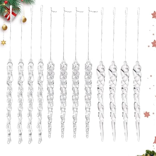 Rrlihjgu Carámbanos para Árbol De Navidad,12 Piezas de de Carámbanos Transparentes | Decoración Colgante en Forma de Lágrima para Cafeterías Paredes Exteriores Ventanas Interiores y Fiestas