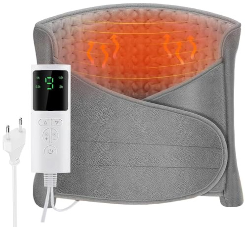 Heizkissen für Bauch, 125x30cm Elektrisches Heizkissen mit Abschaltautomatik, Wärmekissen Elektrisch 9 Temperaturstufen 4 Timing-Einstellung, Maschinenwaschbar Heizgürtel für Rücken Lende Bauch Füße
