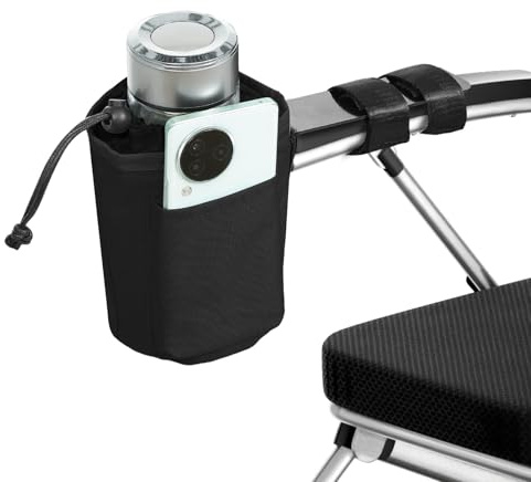 TYYIHUA Cup Holder and Phone Holder for Electric Wheelchair, Compatible with Most Electric Wheelchairs, Secure & Convenient Drink Carrier, Black
