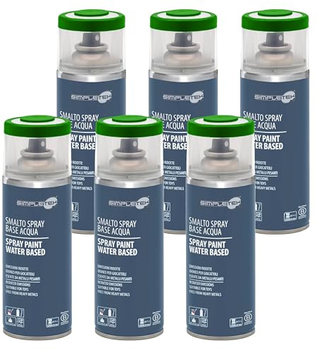 SIMPLETEK - 6X Bomboletta Vernice Spray Verde Primavera Base Acqua Smalto Multimateriale Legno Plastica Metallo RAL 6002 B4006002 (6 pezzi)