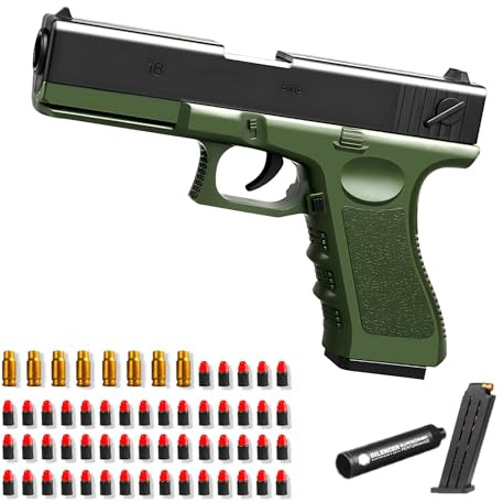 SiheToys Toy Guns with Soft Bullets, Green Plastic Toy Pistol for 14+, Education Foam Blaster Birthday Present for Outdoor Indoor Play，with 50 Soft Bullets