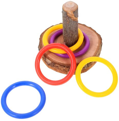 NOLITOY Vogelspielzeug für Sittiche und Papageien Buntes Trainingsspielzeug mit Ringen Holzsockel Interaktives Intelligenzspielzeug zur Beschäftigung Wellensittichen und Nymphensittichen