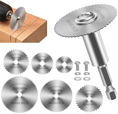 7Pcs HSS Rotary Drill Saw Blades Set, 1/4 Inch Hex Shank Metal Wood Cutter | Mini Circular Saw Discs Compatible with Dremel Rotary Tool, Cutting Discs for Wood PVC Pipe Plastic Soft Metal Cutting
