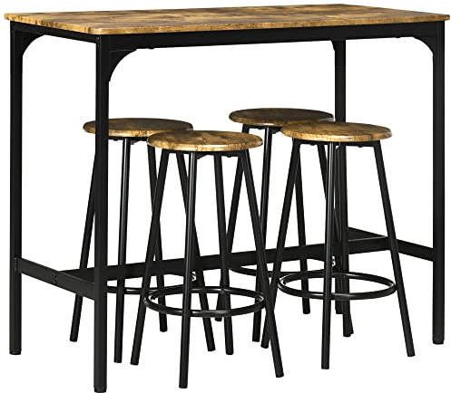 VSOGA barbord set 5 delar med 4 barstolar köksbord i industriell design rustik brun metall matgrupp för kök och bar