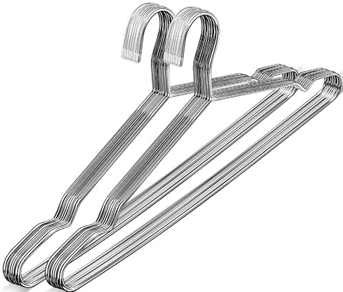 Kinmsito 20 Stück Kleiderbügel Metall, Drahtbügel, Silberfarben, 42 cm | Edelstahl Rutschfest, Platzsparend, Robust for Hemden, T-Shirts, Hosen, Anzüge, Kleideraufbewahrung