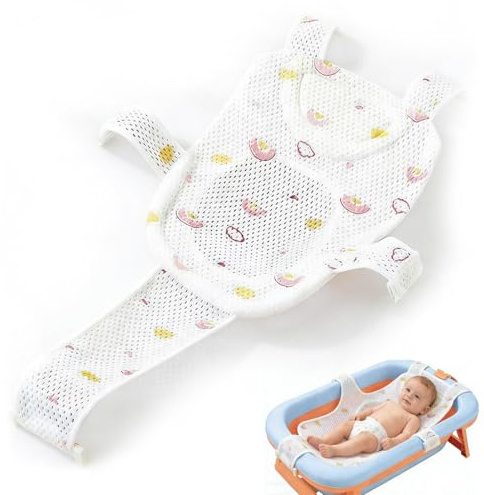 ARYIMYDP Alfombrilla de Baño para Bebés, Asiento para Bañera Recién Nacido, Red de Baño con 5 Correas de Seguridad, Antideslizante Malla Suave y de Secado Rápido, Fácil de Colocar