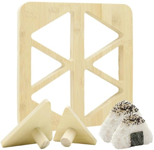 PHMING Onigiri Molde, Molde de Sushi Prensado de Madera, Reutilizable Molde para Sushi Triángulo con 1 Plato de Presión Grande y 1 Pequeño, para Comidas Familiares, Picnics y Cajas Bentos