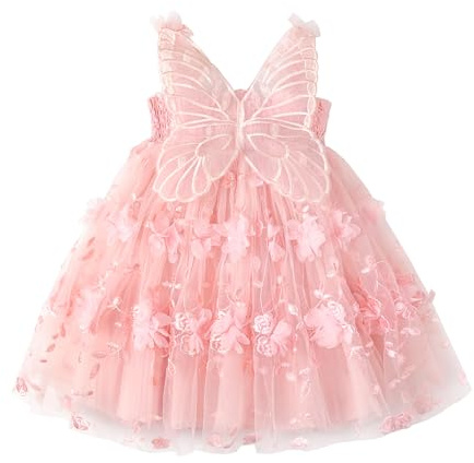 Miipat Baby flicka klänning tyll fjäril småbarn flickor klänningar sommar ärmlös broderi blommor prinsessa klänning för födelsedag bröllop fest, Rosa blomma, 18-24 månader