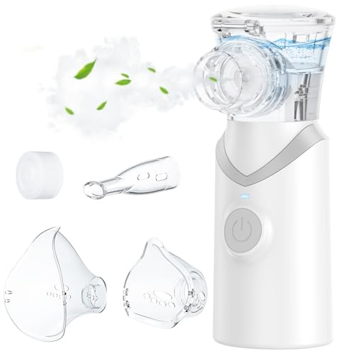 Larair Dispositivo per inalazione, per adulti e bambini, nebulizzatore silenzioso, inalatore ricaricabile e portatile, inalatore con funzione autopulente e volume di spruzzo regolabile, bianco-grigio.