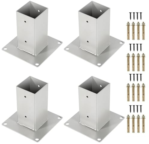 Mantigositeen 4x Pfostenträger Aufschraubhülse für 120x120mm Holzpfosten | Feuerverzinkt | Silber | Für Terrassen, Sichtschutz, Carport