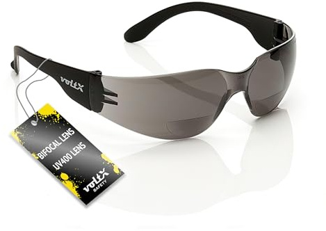 voltX GRAFTER BIFOKAL (rökgrå + 2,0 dioptri) lättviktsindustrin läsning skyddsglasögon, CE EN166F, anti-dimma UV400 lins, sportglasögon för cyklister, säkerhetsläsglasögon