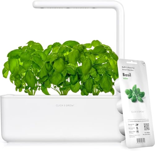 Click & Grow Smart Garden Orto in Casa, Kit Completo con 3 Capsule di Basilico, Illuminazione e Irrigazione Automatica, Idroponica Semplificata