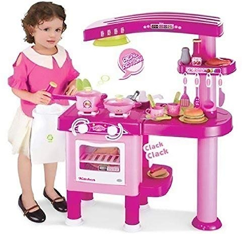 Allkindathings 69 pieces Large Children Kids Kitchen Cooking Role Play Pretend Toy Cooker Pink