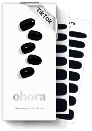 ohora Semi Cured Gel Nail Strips (N Onyx) - Dark, Solid, Works with Any UV/LED Lamps, Salon-Quality, Long Lasting, Easy to Apply & Remove - Includes 2 Prep Pads, Nail File & Wooden Stick