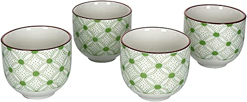 Ritzenhoff & Breker Lime Rio 4er Set Teebecher Porzellan I kleine Tassen ohne Henkel weiß mit grünem Muster I Geschenkidee Retro Kaffee Becher I stapelbare Teetassen Landhausstil I Trinkbecher 100ml