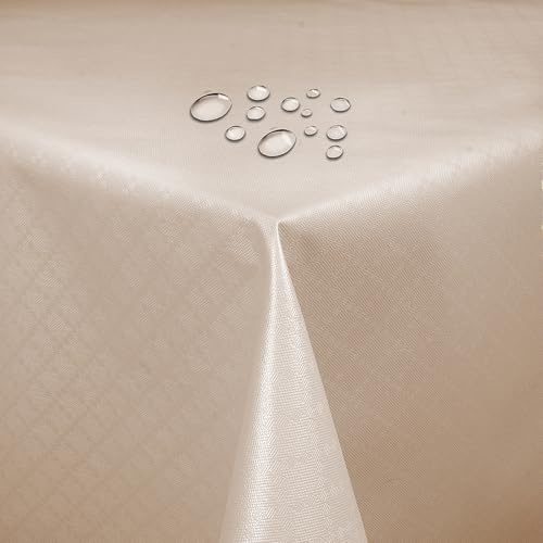 Wachstuch Wachstischdecke Tischdecke Größe wählbar Diamant Beige Eckig 130 x 160 cm abwaschbare Gartentischdecke