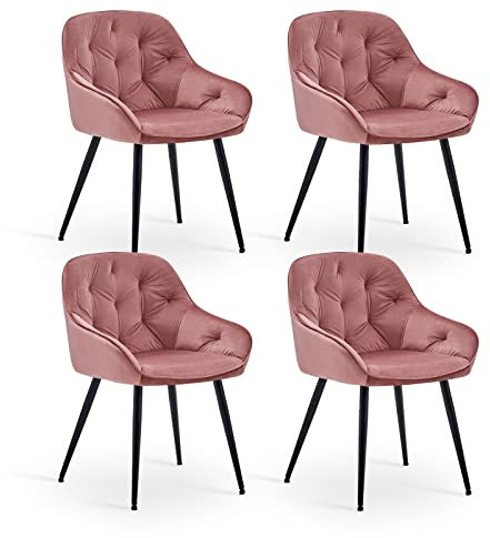 CLIPOP Esszimmerstühle 4er Set Samt Armlehnenstühle Gepolstert Polsterstuhl Küchenstuhl Wohnzimmerstuhl Stühle Esszimmer mit Armlehne und Metallbeinen (4er Set, Samt Rosa)