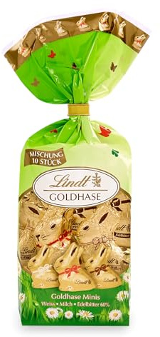 Lindt Schokolade Mini GOLDHASEN Mix | 105 g | 10 x Mini GOLDHASEN zu Ostern in den Sorten Weiß, Milch und Dark 60% | Osterschokolade | Schokoladengeschenk | Schokoladenhasen | Osterhase