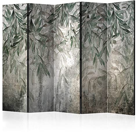 murando Raumteiler Foto Paravent Blätter 225x172 cm beidseitig auf Vlies-Leinwand Bedruckt Trennwand Spanische Wand Sichtschutz Raumtrenner Design Natur Botanik Betonoptik grün beige b-C-10040-z-a