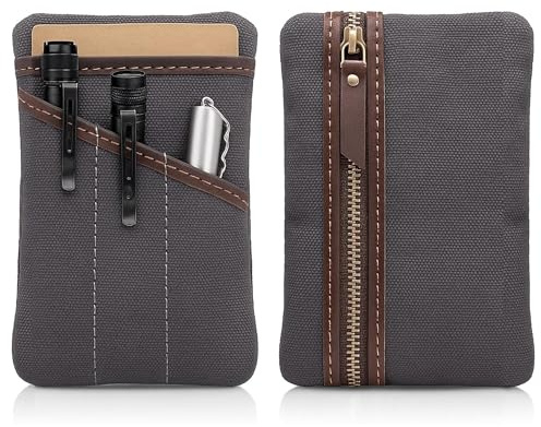 RAW HYD Waxed Canvas EDC Pocket Organizer for Men – Water-Repellent Pouch Tool Used for Daily Carry - Compact Pocket Wallet with Zipper & Slots for Flashlight, Notebook & EDC Gear