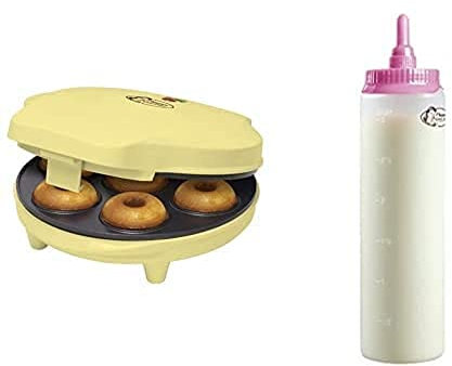 Bestron Donut Maker, inkl. Teigportionierer für 700ml mit Skala, Ideal zum Befüllen des Donut-Geräts, Farbe Gerät: Gelb, Teigflasche: Weiß