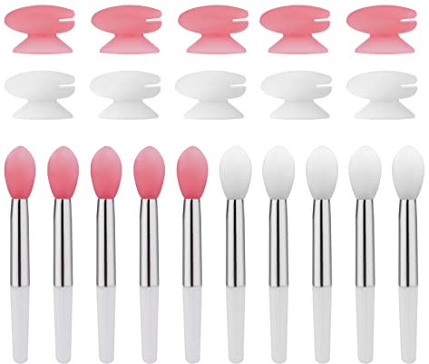Pinceaux à Lèvres en Silicone avec Couvercles, 10pcs Pinceaux à Lèvres et 10pcs Couvercles Réutilisables Applicateur Rouge à Lèvres pour Baume à Lèvres Brillant à Lèvres Maquillage (2 Couleurs)