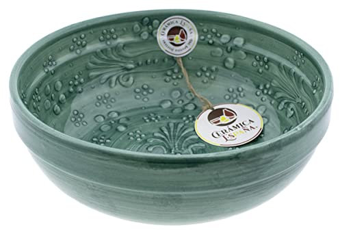 CERÁMICA ESPAÑA | Ensaladera cerámica | Ensaladeras originales | Ensaladeras decoración Verde - Modelo M07 | Decoración 100% hecho a mano | 21x21x7.5 cm