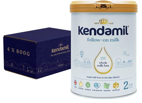 (4x800g) Kendamil Follow-On Milk 4-Pack, Stage 2, 6-12 Months – British Made, Whole Milk Formula – Vegetarian, No Palm Oil, No GMOs – with Omega 3 DHA, Omega 6 ARA and Prebiotics