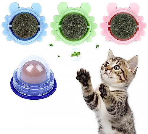 4 Stück Katzenminze Ball, Natürliche Catnip Ball Katzenminze Bälle Spielzeug Katze Zucker für Katzen Lecken, Rotierende Zahnreinigung Dental Katze Spielzeug, Katzenminze Spielzeug für Kätzchen