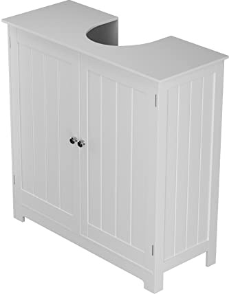 Rigogo Armoire sous évier de salle de bain avec 2 portes, en bois blanc, en MDF, 60 x 60 x 30 cm