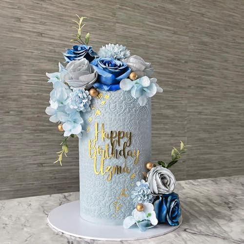 DRWATE Boho Cake Toppers Blue Flower Cake Topper Artificial Rose hydrangea Cake Decorations for Women Girl Lady Birthday Party Wedding Baby Shower Boho Flower Theme Party Supplies (Style 2)