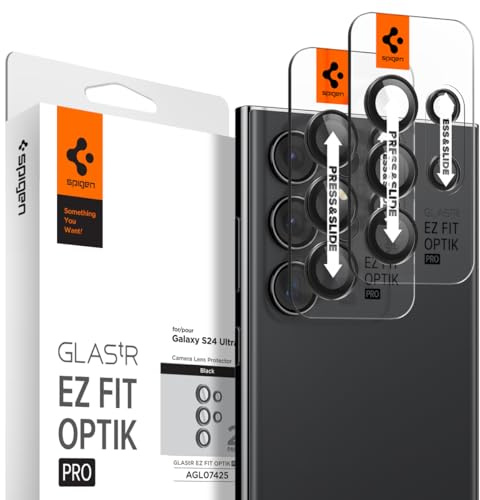 Spigen EZ Fit Optik Pro Tempered Glass Camera Lens Protector for Samsung Galaxy S24 Ultra (2 Pack) - Titanium Black
