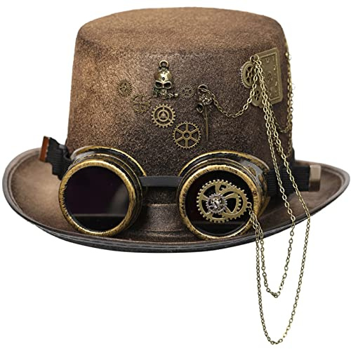 Puco Steampunk Herren Hut Mit Brille Top Hat Steampunk Bowler Zylinderhut Vintage Halloween Zylinderhut Gothic Karneval Nachtclub Steampunk Top Hat Mit Brille