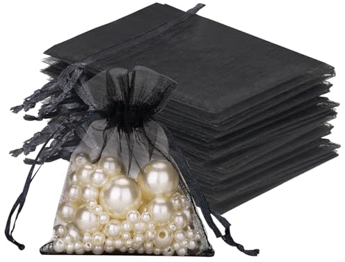jijAcraft Organzasäckchen Klein Hochzeit Schwarz Organza Beutel 7 * 9CM, 50 Stück mit Kordelzug, Bonbons Geschenk Schmuckbeutel, Geschenktüten für Hochzeiten