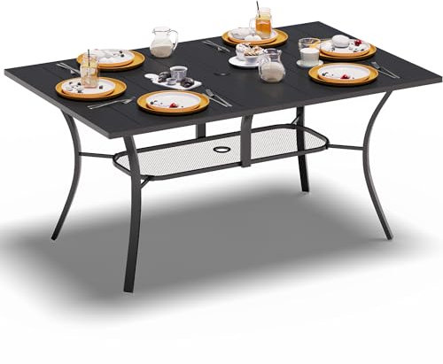 YITAHOME Gartentisch, 150x96cm Terrassentisch mit 4cm Sonnenschirmloch, rechteckiger Outdoor-Terrassentisch mit E-Beschichtung, Vollmetall-Outdoor-Esstisch ideal für Garten, Rasen, Schwarz