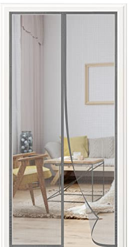 Fliegengitter Balkontür 100x250 cm, Verbesserte Qualität der Fliegengitter Tür Magnet, Geeignet für Balkontür Terrassentür Kellertür Zimmertür und Schiebetür, ohne Bohren, Grau