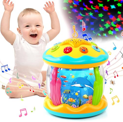 obakaer Sensory Toys for 1 Year Old Boys Girls, Ocean Projector Baby Toys 12 Months, Musical Light Up Toys for 12 18 Month, 1st Birthday Gifts for Toddler Christmas Crawling Tummy Time Toy