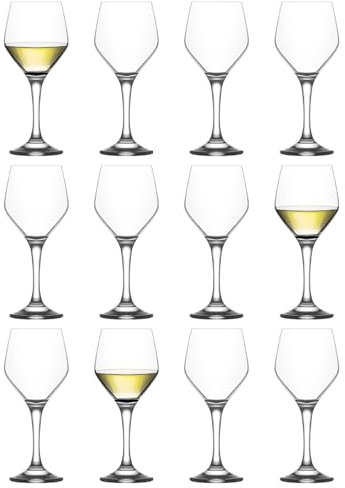 LAV Lot de 12 Verres à vin Blanc Ella Transparents de 260 ML – Petit Verre Lavable au Lave-Vaisselle pour Mariage Noël fête d'anniversaire Verres à Boire Coffret Cadeau