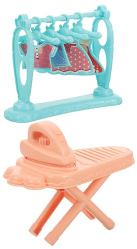 Hemobllo Conjunto De Plancha Miniatura y Mesa De Planchar para Muñecas Decoración De Casa De Muñecas Accesorio De Ropa Miniatura y Soporte De Ropa Diseño Realista y Divertido