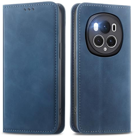 Cracedily Handyhülle für Honor Magic 6 Pro Hülle, Klapphülle Premium Lederhülle Klappbar Flip Case Tasche Magnet Kartenfach Standfunktion Klapphülle Schutzhülle für Honor Magic6 Pro 5G, Blaugrün
