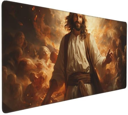 Gaming Mauspad XXL Jesus Mousepad 1000x500x4mm Gott Verlängertes Mauspad Schreibtischauflage,Genähte Kanten Mauspad,Verbessert Präzision und Geschwindigkeit Wasserdicht Geeignet für Büro und Spiele