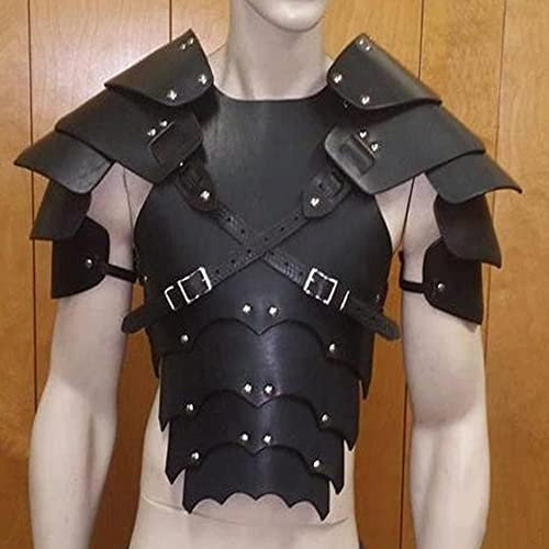 Chencunquangod Erwachsene Wikinger Krieger Kostüm, Herren Mittelalter Weste Rüstung Mittelalter Reiter Fechten Retro Krieger Outfit für Party Cosplay (Schwarz)